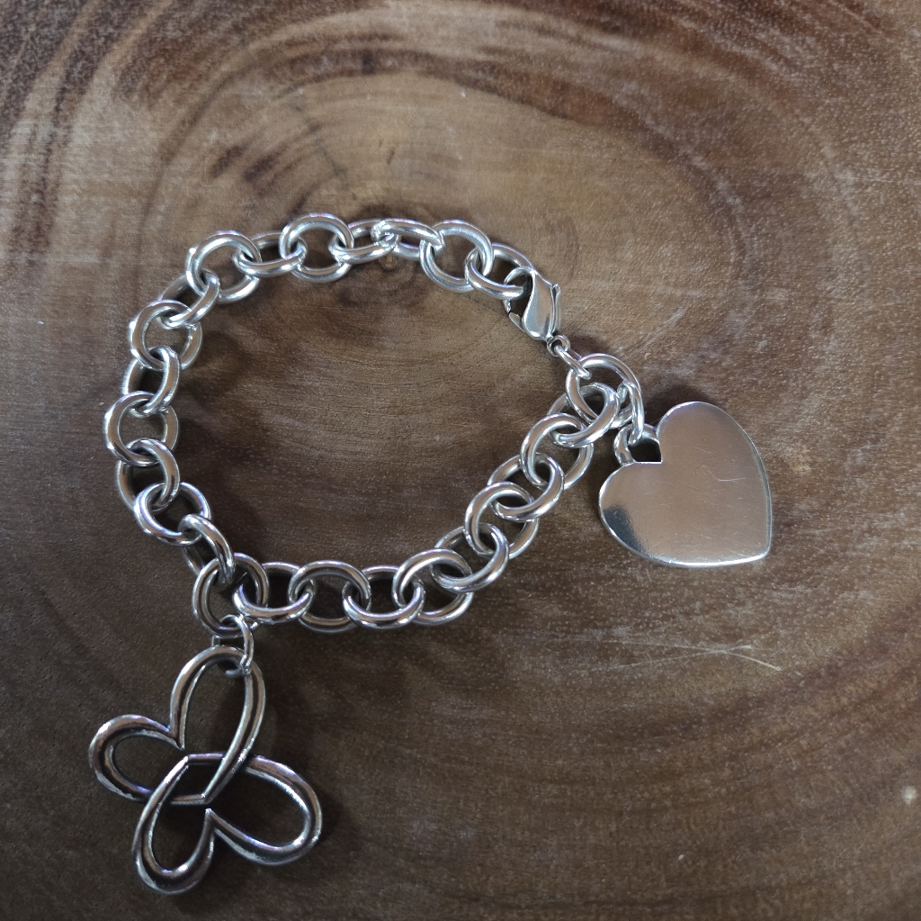 James Avery Sterling Silver Classic Cable Charm Bracelet W Heart And Butterfly 420$